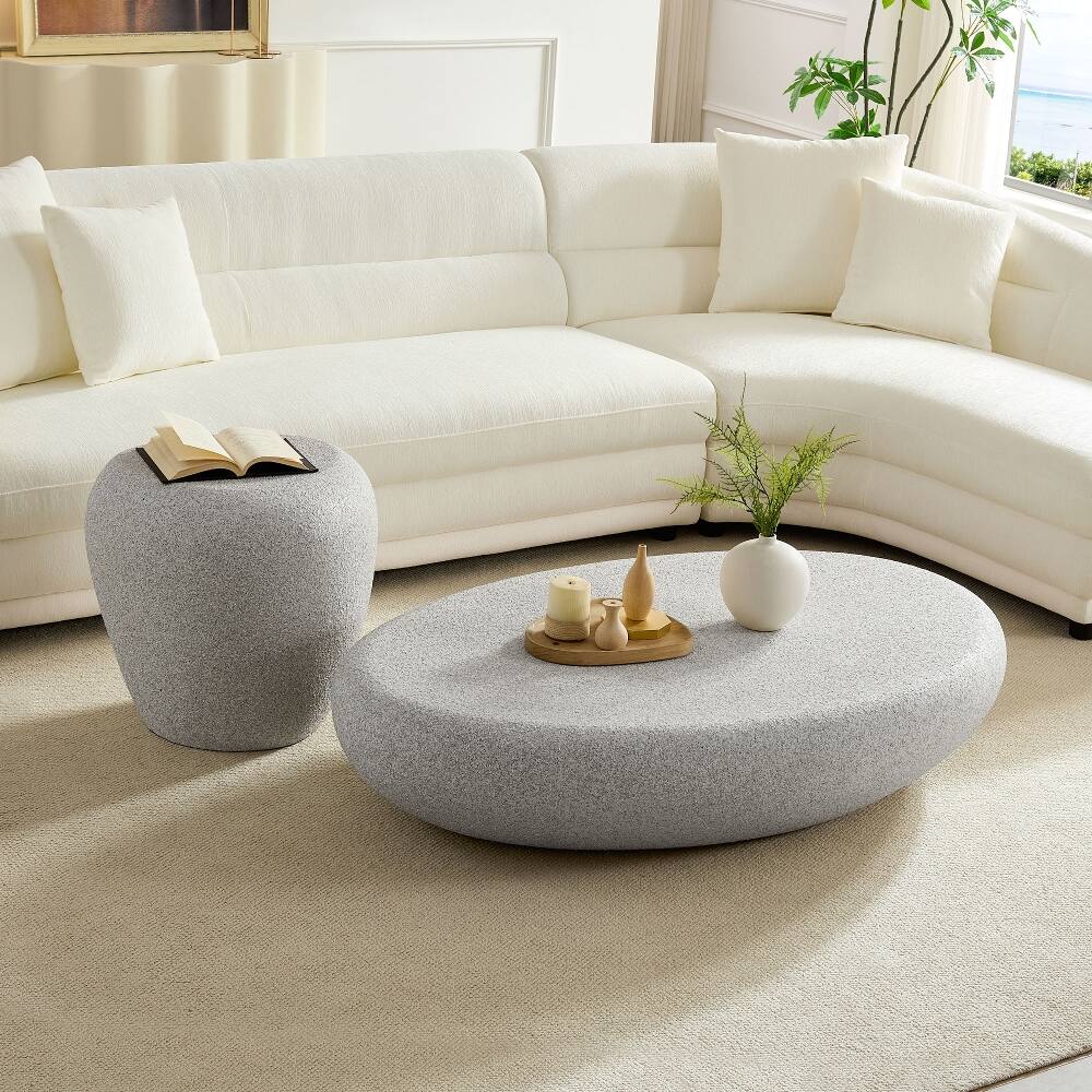 Alt View 3. Loheer - Loheer 19.29 Inch Irregular Fiberglass Side Table Beige Faux Rock End Table Waterproof Living Room - Beige.