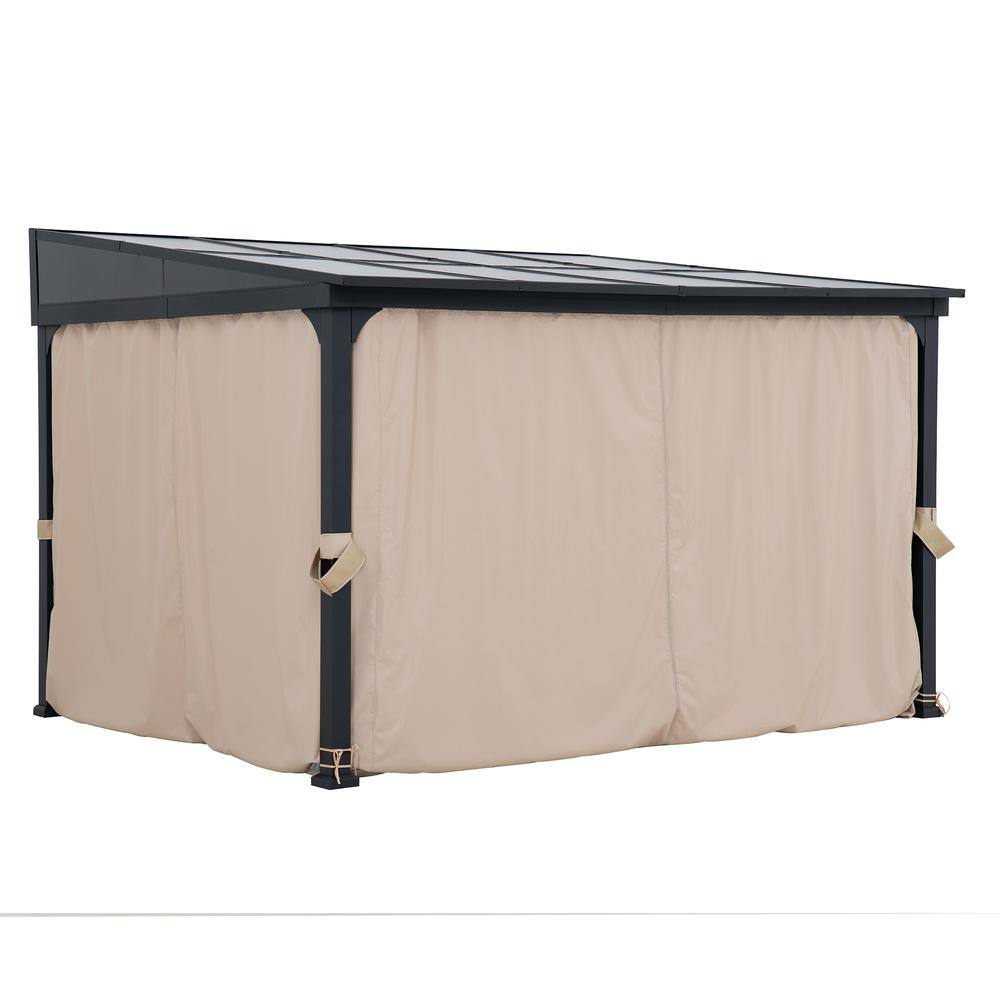 Alt View 4. SUNJOY - Sunjoy 10x12 ft Wall Mounted Gazebo with PC-Roof, Black Aluminum & Metal Frame Lean to Gazebo with Curtains and Netting - 10*12 Polycarbonate Roof.