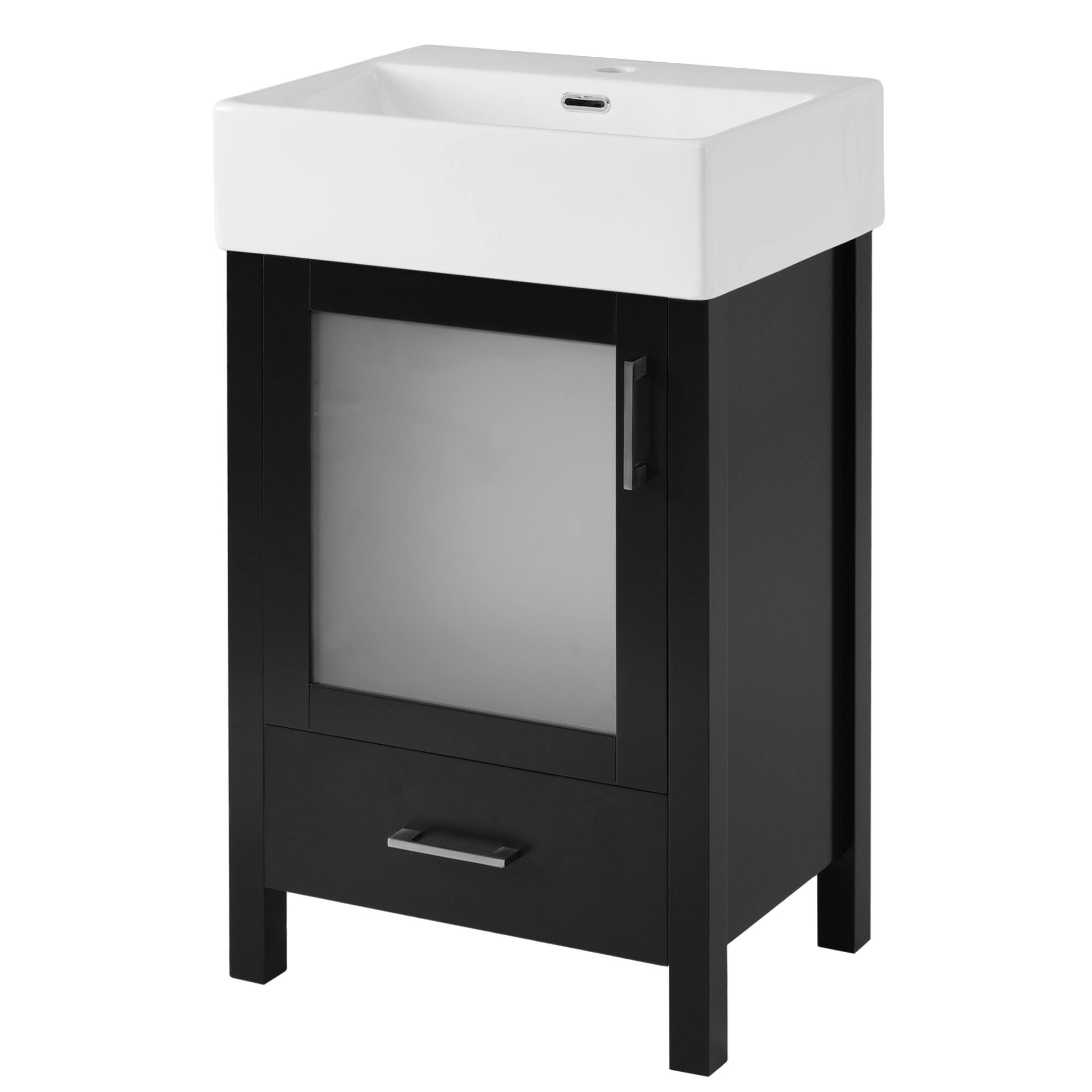 Alt View 10. ELEMENT ACE - Compact bathroom vanity with ceramic sink and storage - Black.