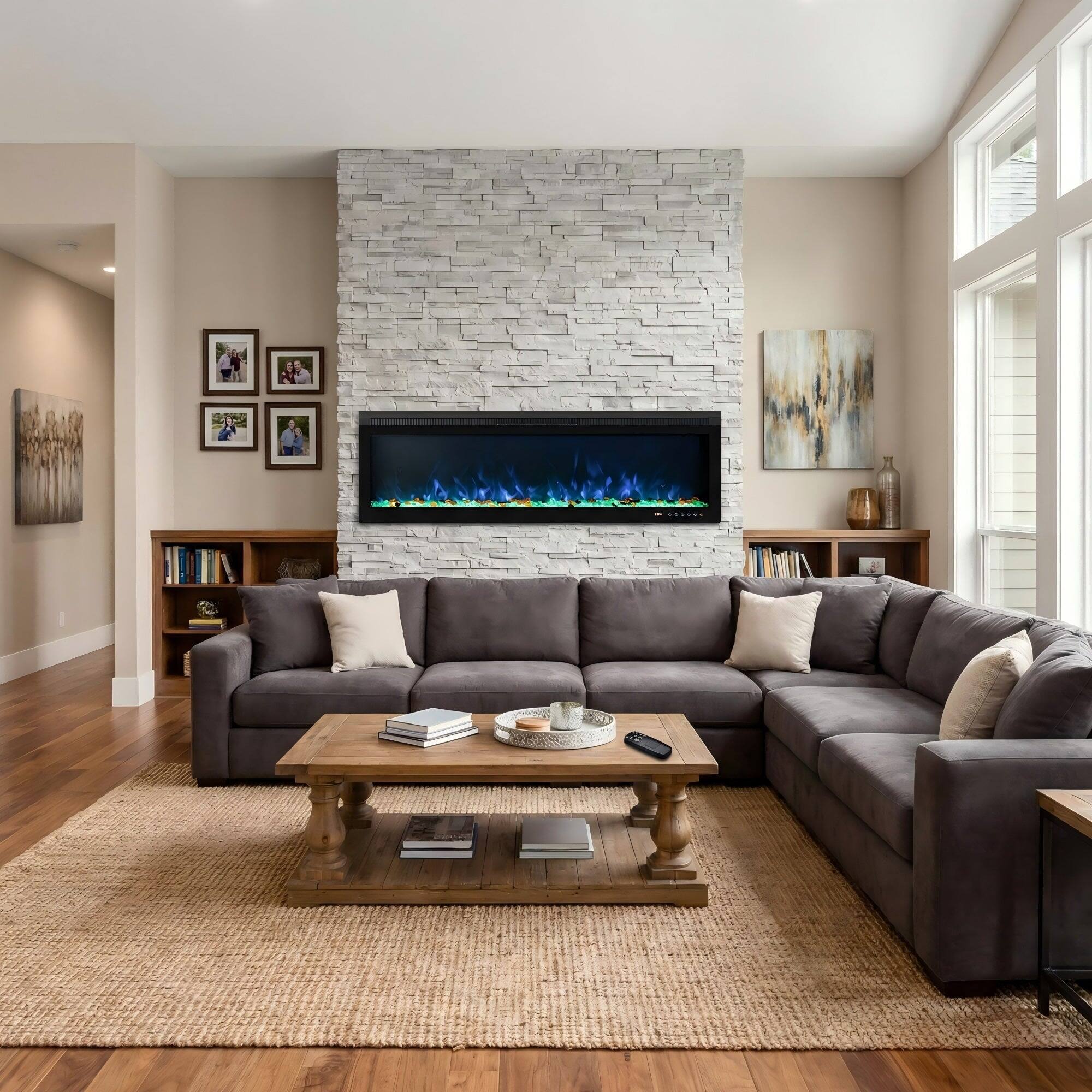 Alt View 3. Boyel Living - Red 42 Inch BIR Electric Fireplace 5100 BTU 750W/1500W 13 Flame Colors 3-Color Spot Light 1-9H Timer - Black.