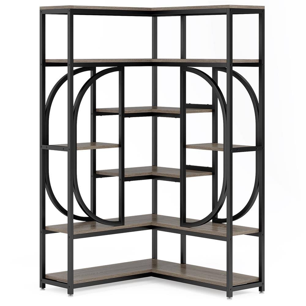 Angle. Kadyn - Kadyn Bookshelf, Storage Shelf, Bookcase,7-Shelf Corner Bookshelf, L-Shaped Bookcase Display Rack,Gray - Gray.