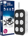 Philips - Surge Protector Power Strip, 12 Outlet Extender, 2 USB-A, 1 USB-C, 3000 Joules, 6 Ft Braided Extension Cord - Dark Gray & Arctic White