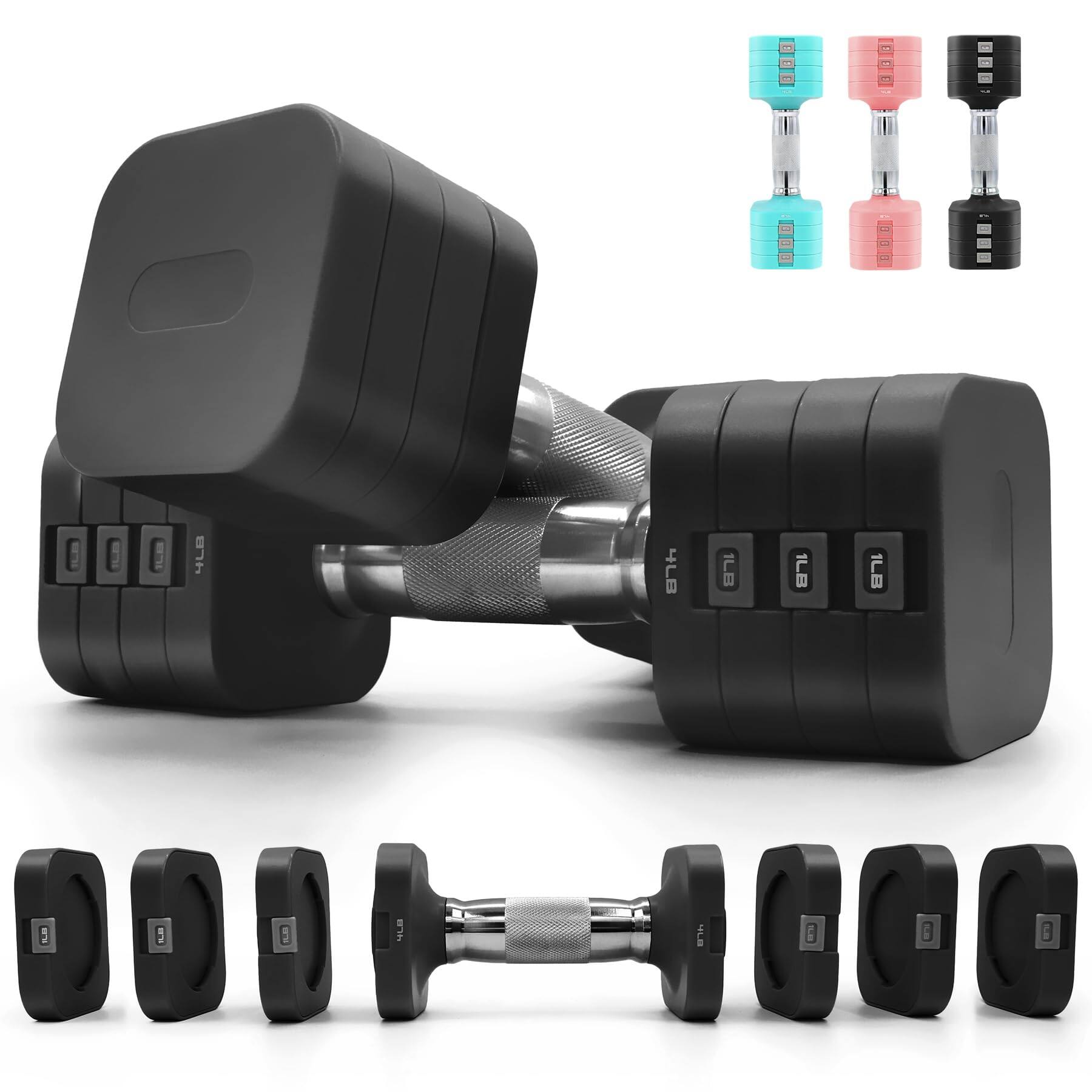 Refined Abode Design - s Adjustable Dumbbell Set 1 Free Weights Dumbbells For With Metal Non Slip Handle Quick Change Home Gym - Black