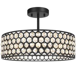 Earthley Blooms - Crystal Ceiling Light Fixture Modern Semi Flush Mount Chandelier Lighting For Hallway Kitchen Foyer Daz - Black 16in A