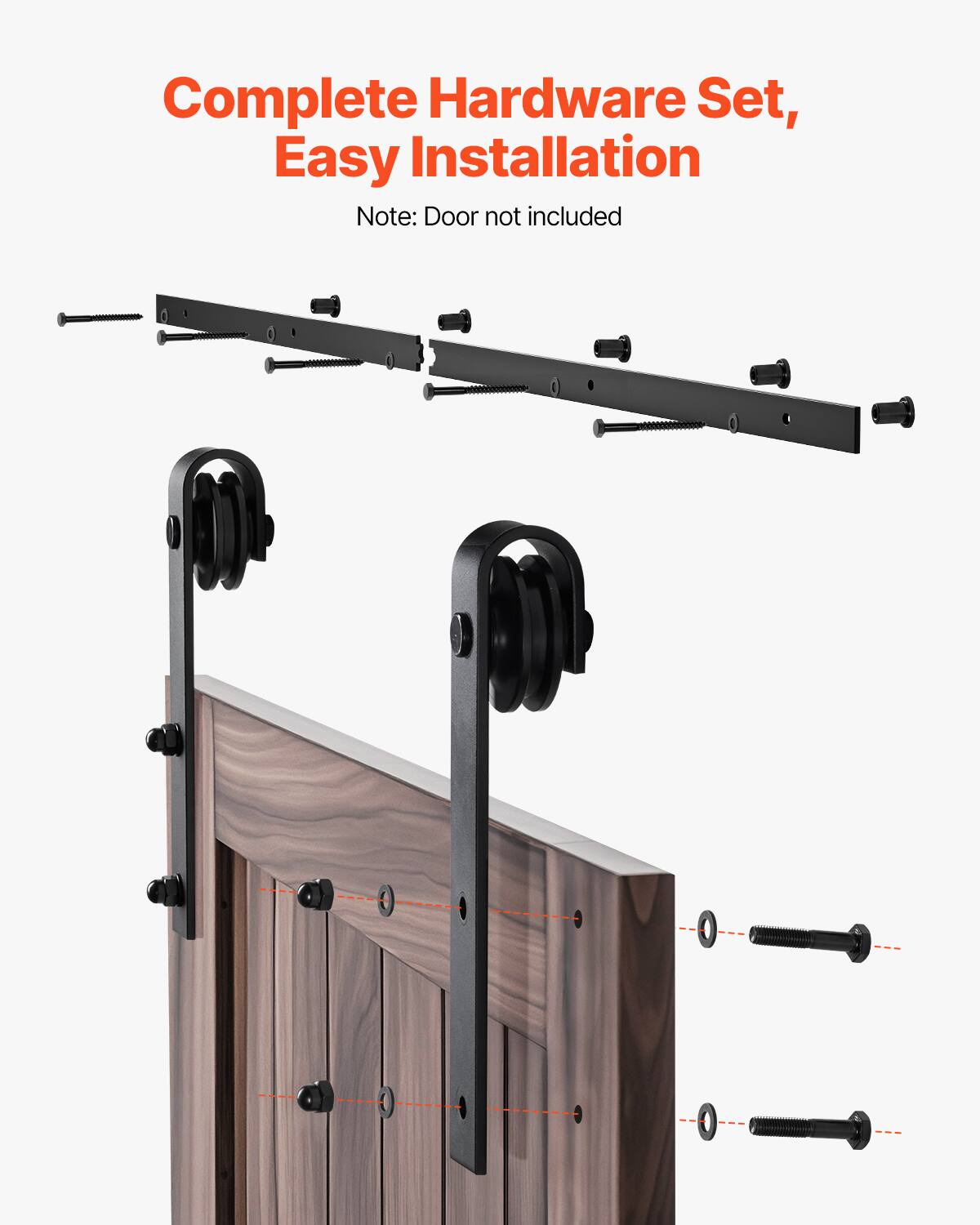 Complete Hardware Set, Easy Installation  
Note: Door not included