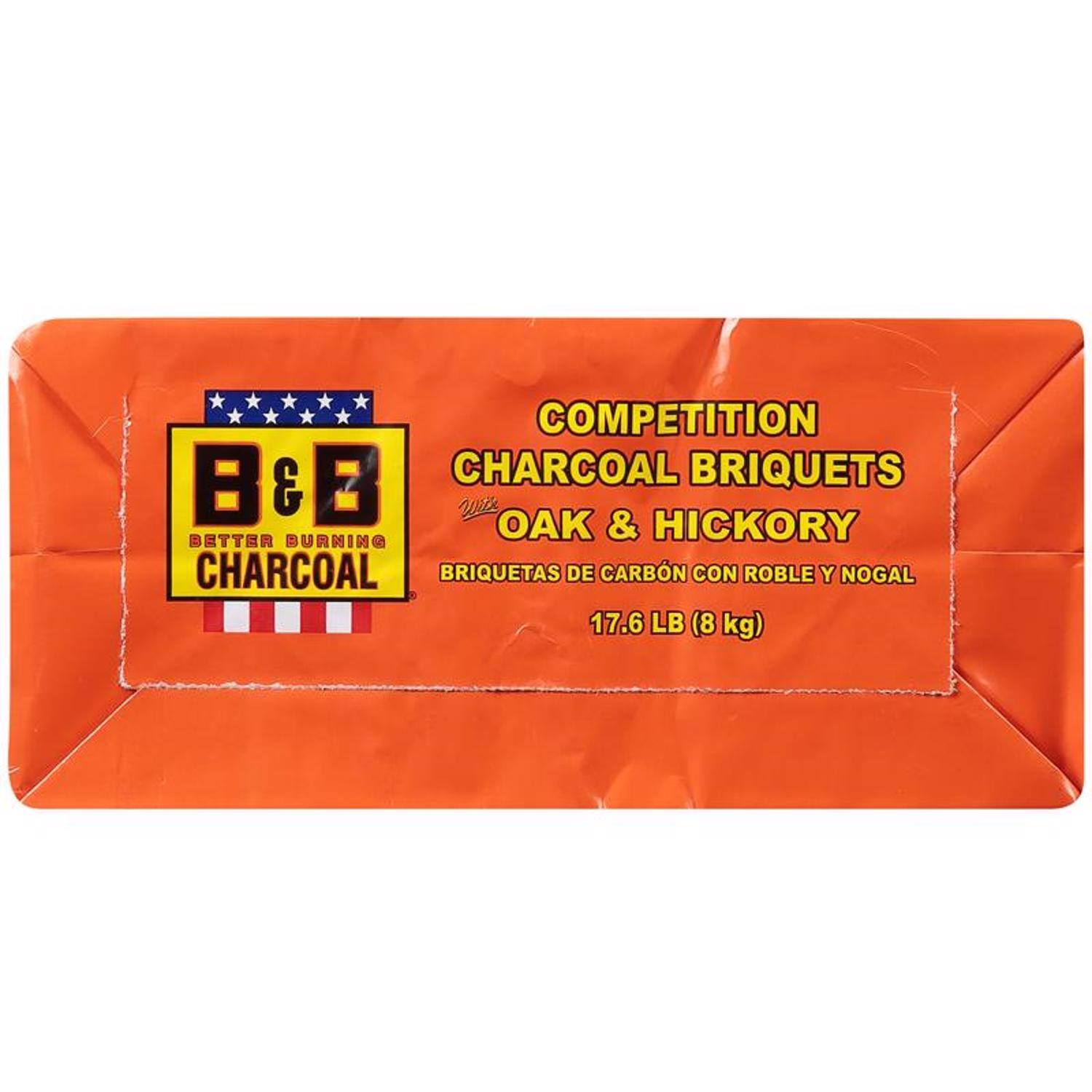COMPETITION 888 CHARCOAL BRIQUETS With OAK BETTER BURNING & HICKORY CHARCOAL BRIQUETAS DE CARBÓN CON ROBLE Y NOGAL 17.6 LB (8 kg)