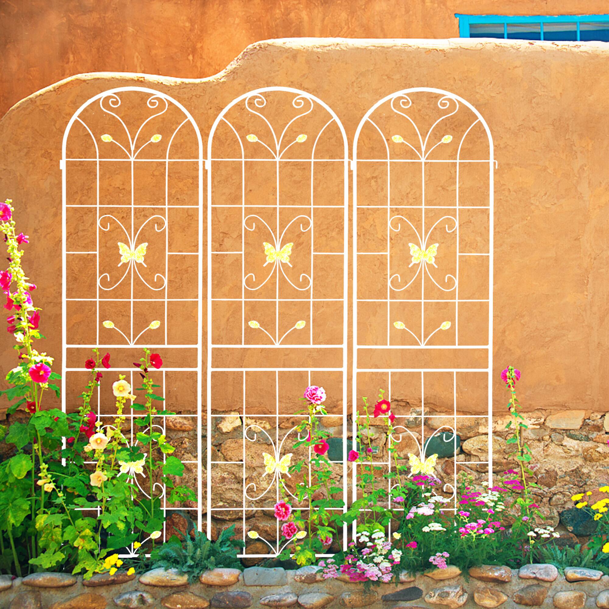 Alt View 1. Loheer - Rustproof Metal Garden Trellis 7.2 x 1.6 ft 4 Pack - Cream White.