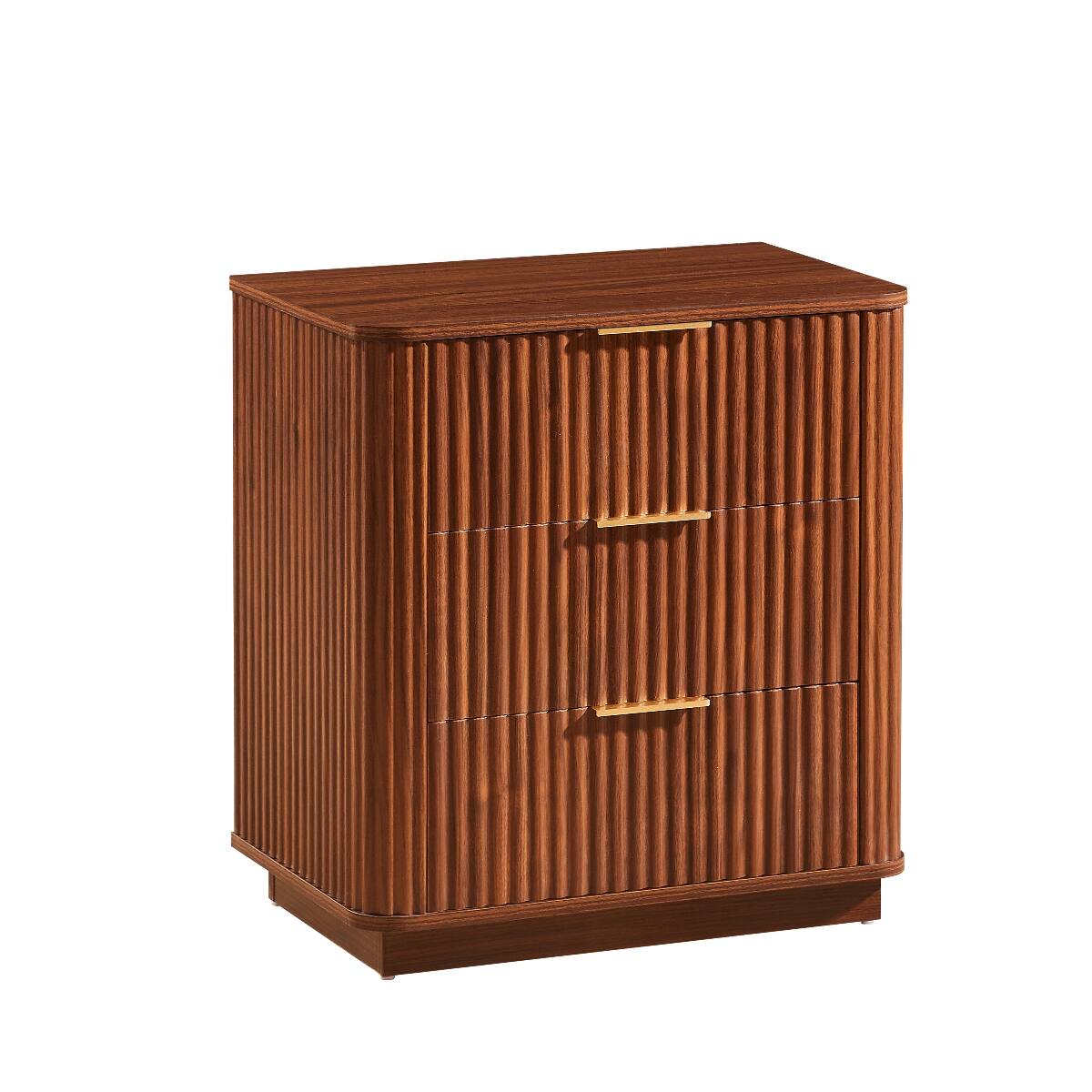 Alt View 8. Loheer - Loheer 3 Drawer Nightstand Set of 2, Walnut Nightstand, 23.6 Inch Wide Curved Wave Panels - Walnut.