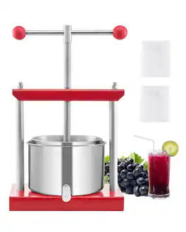 VEVOR - 0.8 Gal/3L Fruit Wine Press, 2 Stainless Steel Barrels, Manual Juice Maker, Cider Apple Grape Tincture Honey Olive Oil - Red
