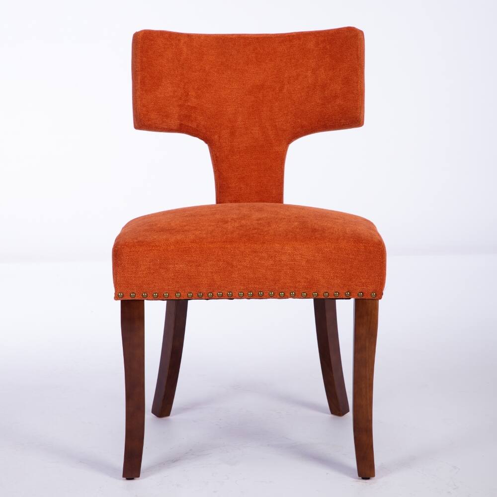 Angle. Loheer - Loheer Mid Century Modern Dining Chairs Set of 2 Orange Linen Farmhouse Kitchen Accent Chairs with Copper Nails - Orange.