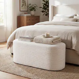 Costway - Upholstered Ottoman Bench, 47" Modern End of Bed Stool with Corduroy Fabric - Beige
