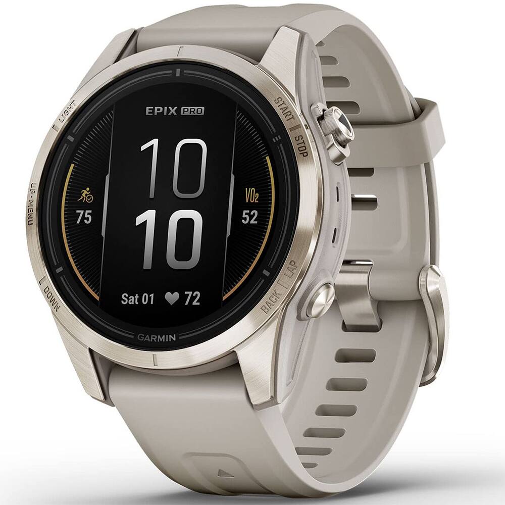 LIGHT 5  
P-MENU 75  
NMO0  
EPIX PRO 10 10  
Sat 01  
72  
GARMIN  
START - STOP  
VO2 52  
LAP BACK
