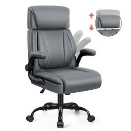 Brick Attic - Big and Tall Executive Office Chair with Adjustable Headrest,Ergonomic Computer Leather Chair with Flip-Up Armrests - Gray
