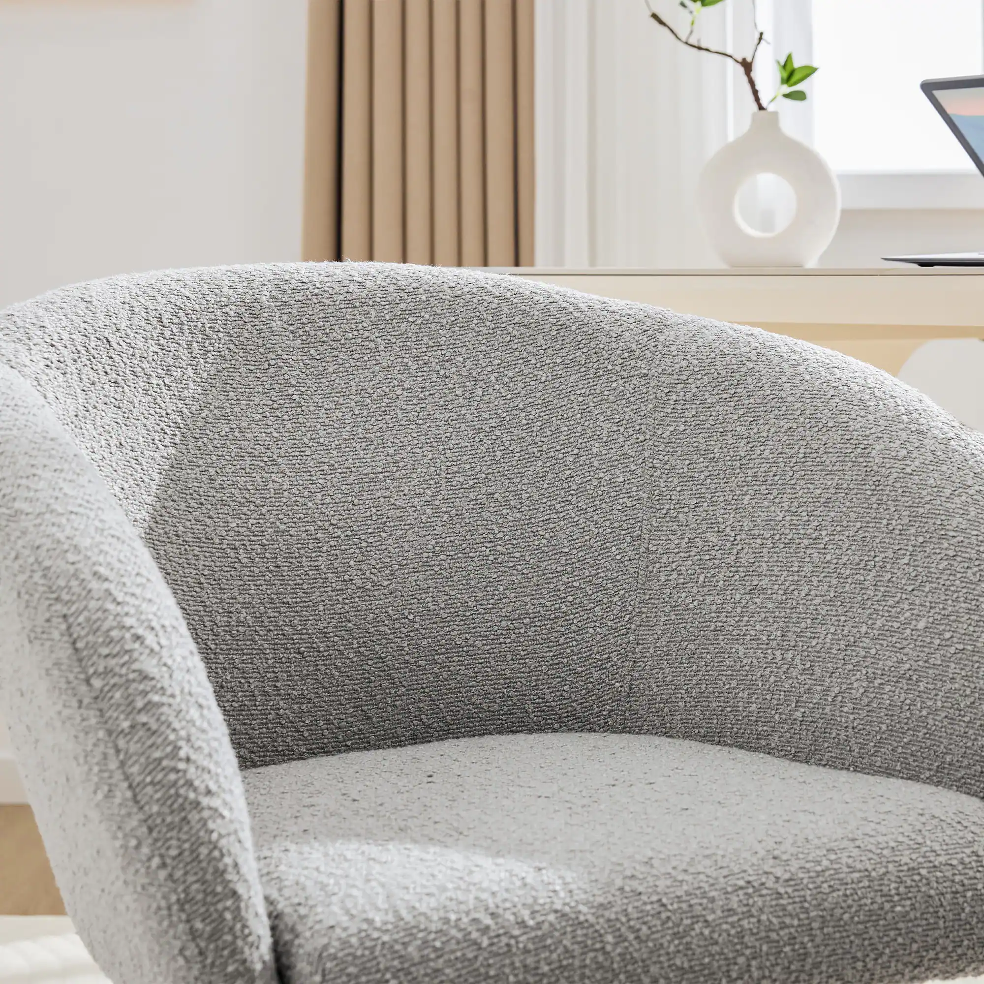Alt View 5. KERDOM - Modern Vanity Chair with Back & Wheel, Swivel Rolling Home Office Armchair, Height Adjustable for Living Room, Bedroom - Grey.