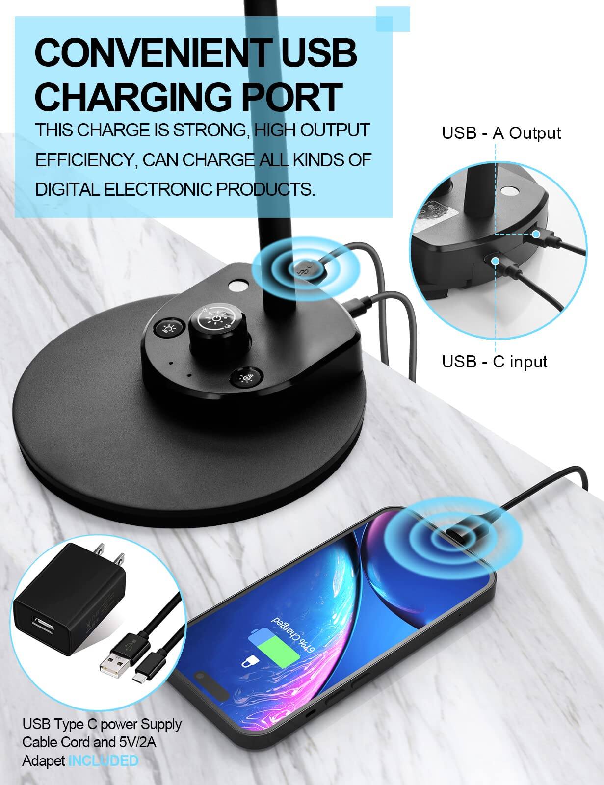 CONVENIENT USB CHARGING PORT  
THIS CHARGE IS STRONG, HIGH OUTPUT EFFICIENCY, CAN CHARGE ALL KINDS OF DIGITAL ELECTRONIC PRODUCTS.  

USB - A Output  
USB - C input  

USB Type C power Supply Cable Cord and 5V/2A Adapet INCLUDED