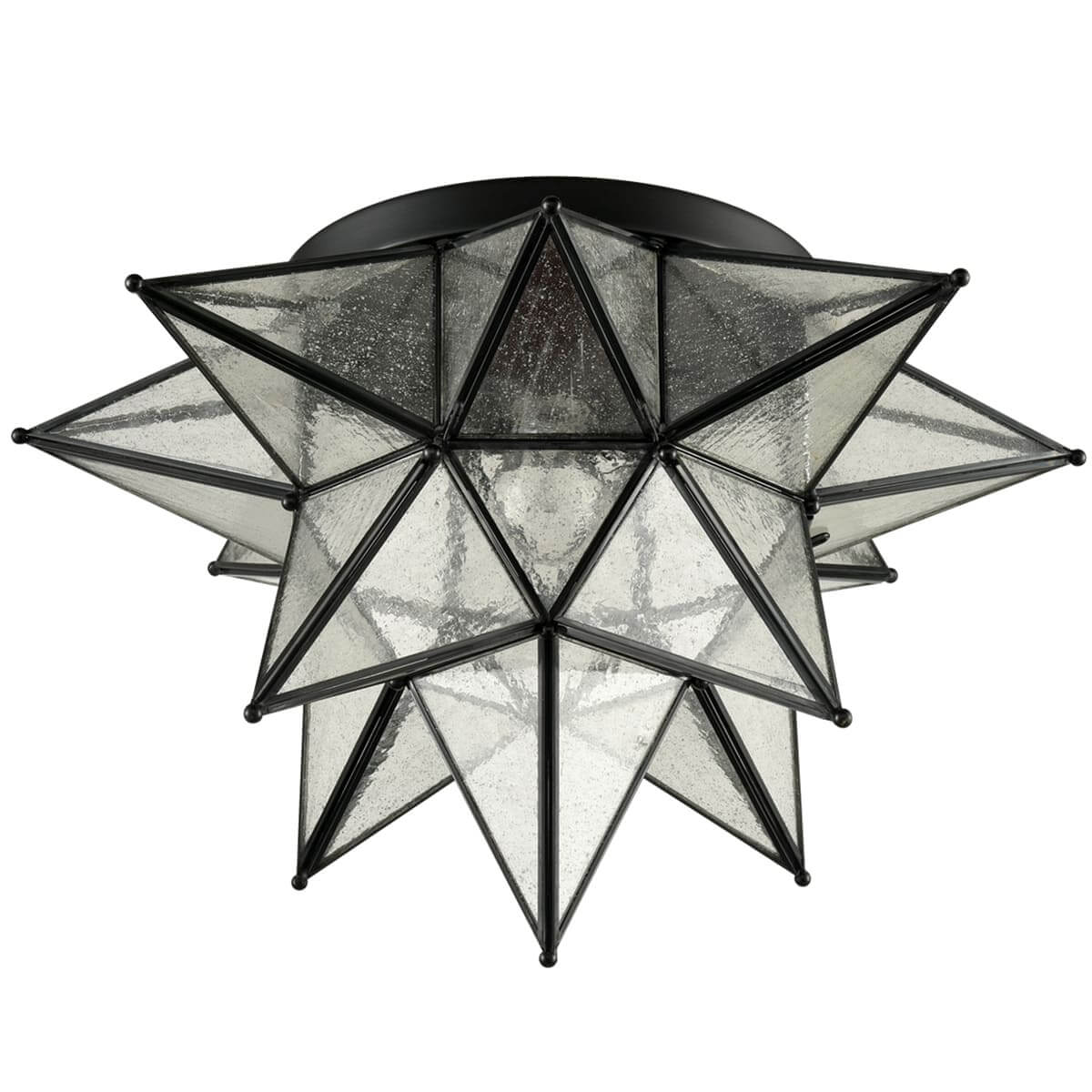 Angle. MOOSE - Matera Moravian Star Flush Mount Ceiling Light with 18-Inch Seeded Glass Shade - Black.