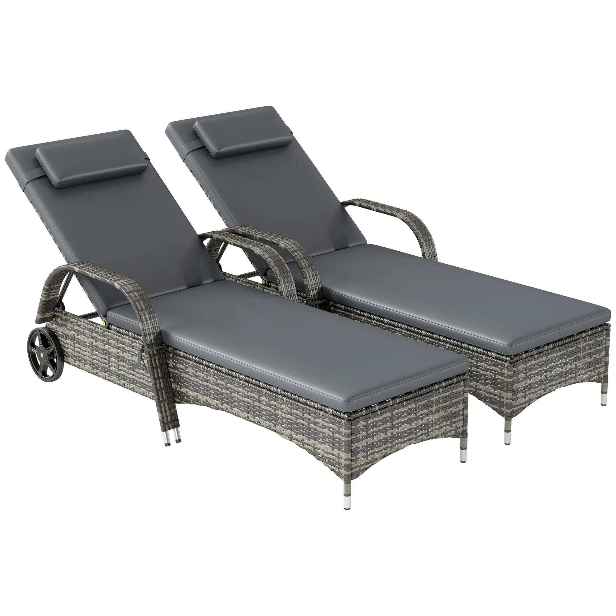 Alt View 6. Spaco - Spaco 2PC Recliner, Maintenance-Free PE Rattan with Cushion, Pillow - Grey.