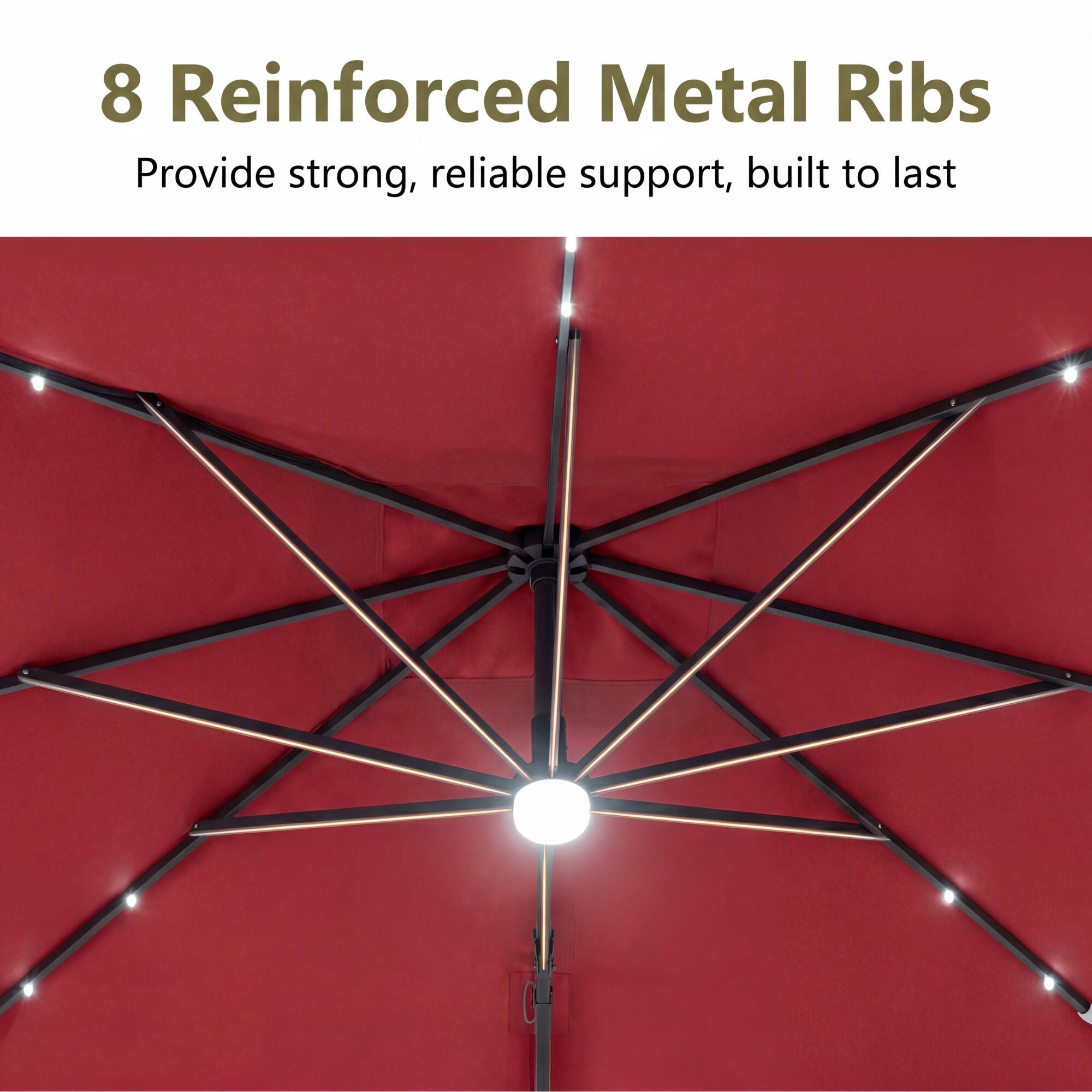8 Reinforced Metal Ribs  
Provide strong, reliable support, built to last