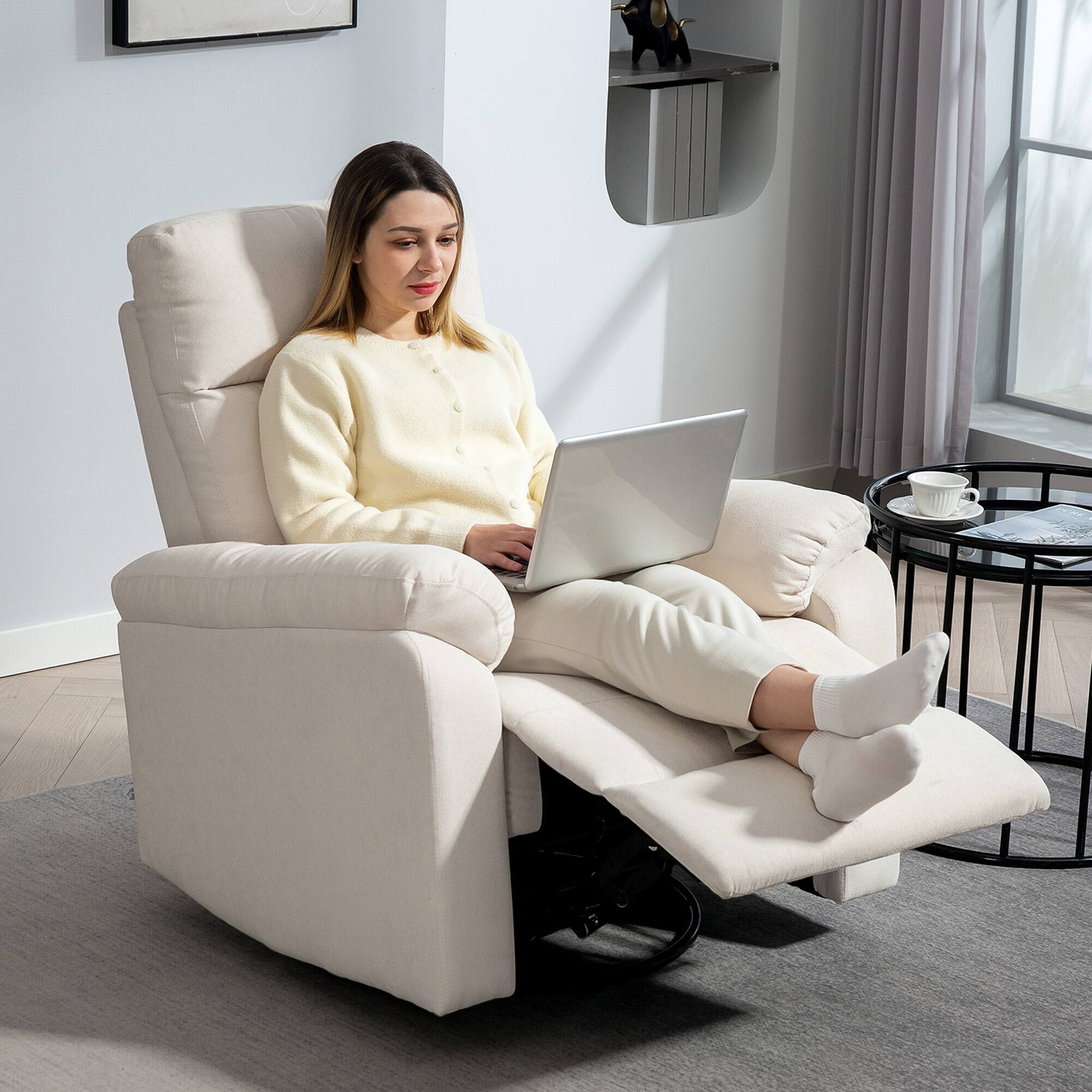 Alt View 1. Homcom - Modern Swivel Rocker: Glider Recliner w/Pocket Spring & Footrest, Overstuffed Quick Assembly - Cream White.
