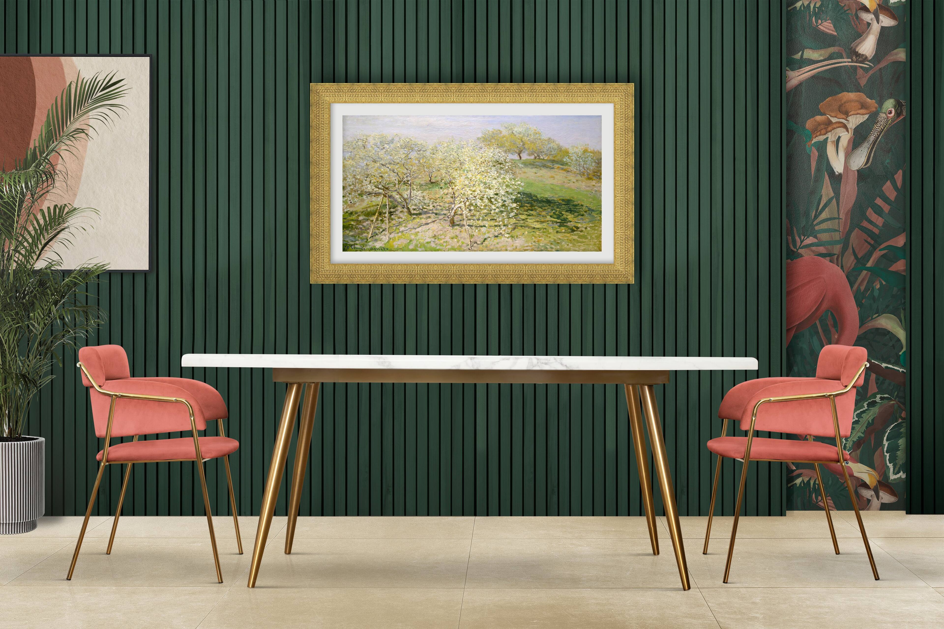 Angle. Deco TV Frames - Premiere Bezel for Samsung the Frame TV - 75" - Gatsby Gold.