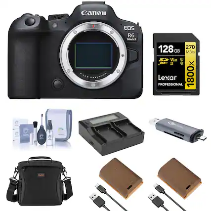 Canon EOS R6 Mark II
128 GB 270 MB/s SD V60 U XC Lexar PROFESSIONAL 1800x
PRO-OPTIC
IDU'TERY BATTERY Lidon