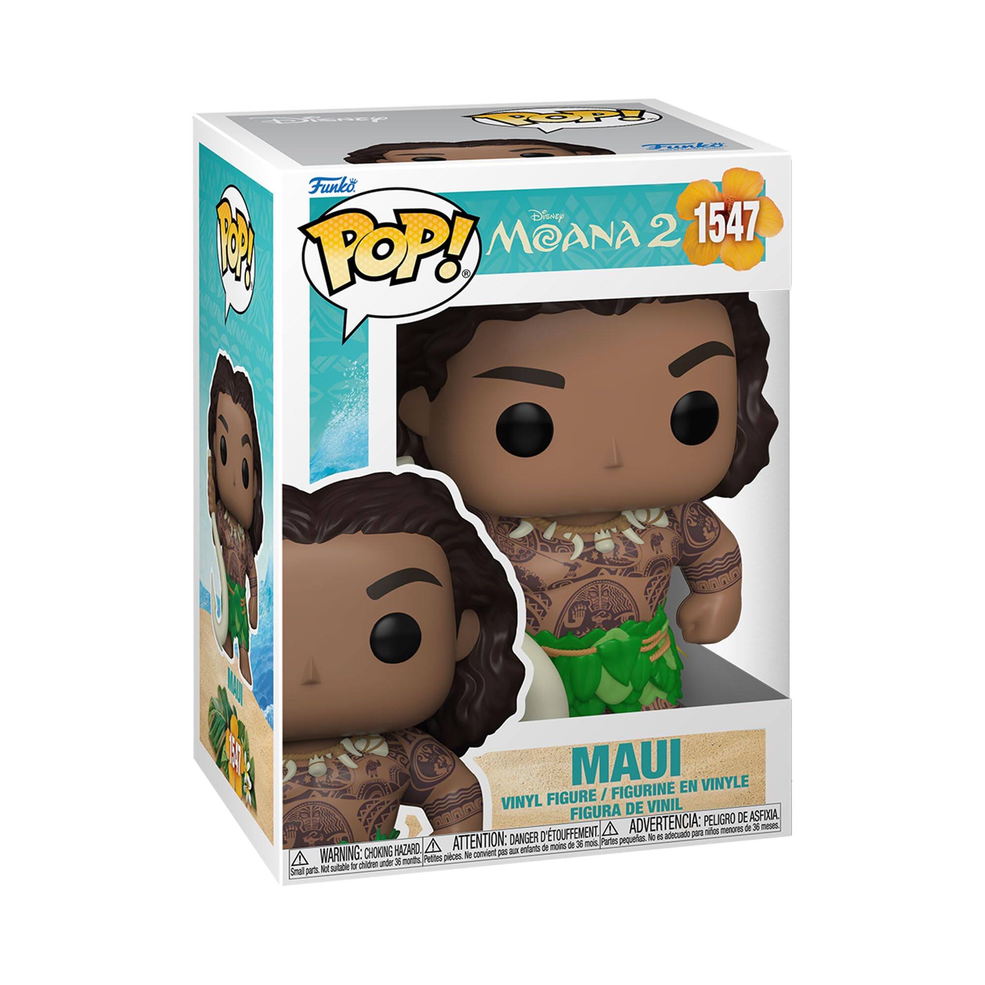 Eceary  PRACR Funko Disney 1547  MOANA 2 POP! MAUI EN VINYLE FIGURE / FIGURINE VINYL DE VINIL FIGURA PELIGRO DE ASFIXIA D'TOUFFEMENT A ADVERTENCIA: p01 - menore DI x neses DANGER pequetes N i adetsado HAZARD ATTENTION: - etarts aI nns de 3 mos Pates WARNING: CHOKING Petles peoec R cae -  shide de 2 nota Seal pS NT sute