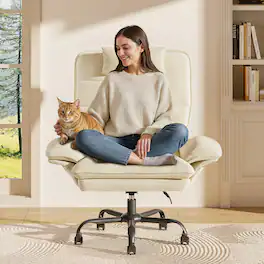 Bestier - Office Cross-Legged Chair with Ergonomic Headrest, Flip-up Armrest & Adjustable Backrset for Home Office - White