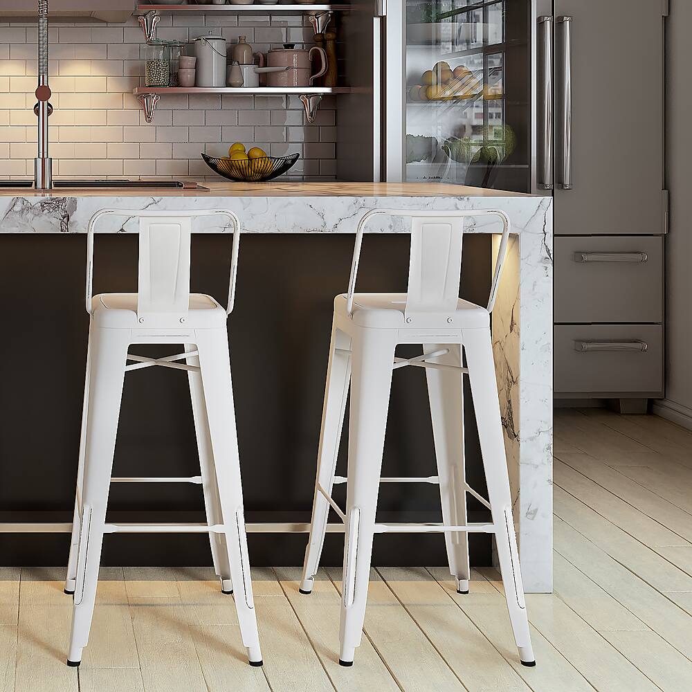 Left. Simpli Home - Rayne 30 inch Metal Bar Stool (Set of 2) - Distressed White.