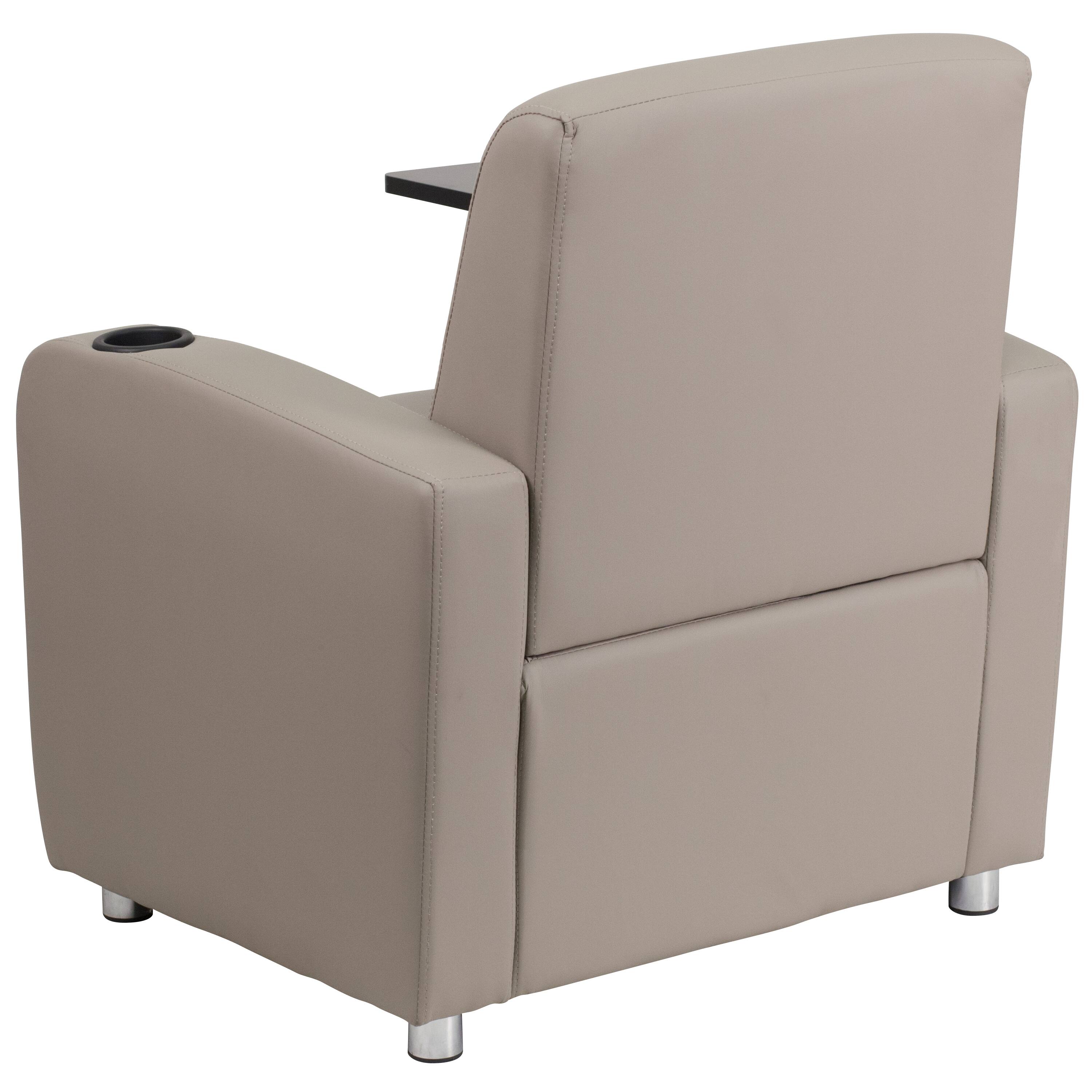 Alt View 5. Emma + Oliver - Faux Leather Guest Chair with Tablet Arm, Chrome Legs and Cup Holder - Gray.