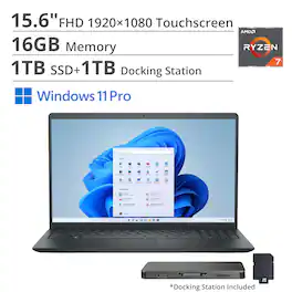 Dell - Inspiron - 15.6" 2K Touchscreen Laptop - AMD Ryzen 7 7730U 2023 - 16GB Memory - 1TB Storage - Carbon Black