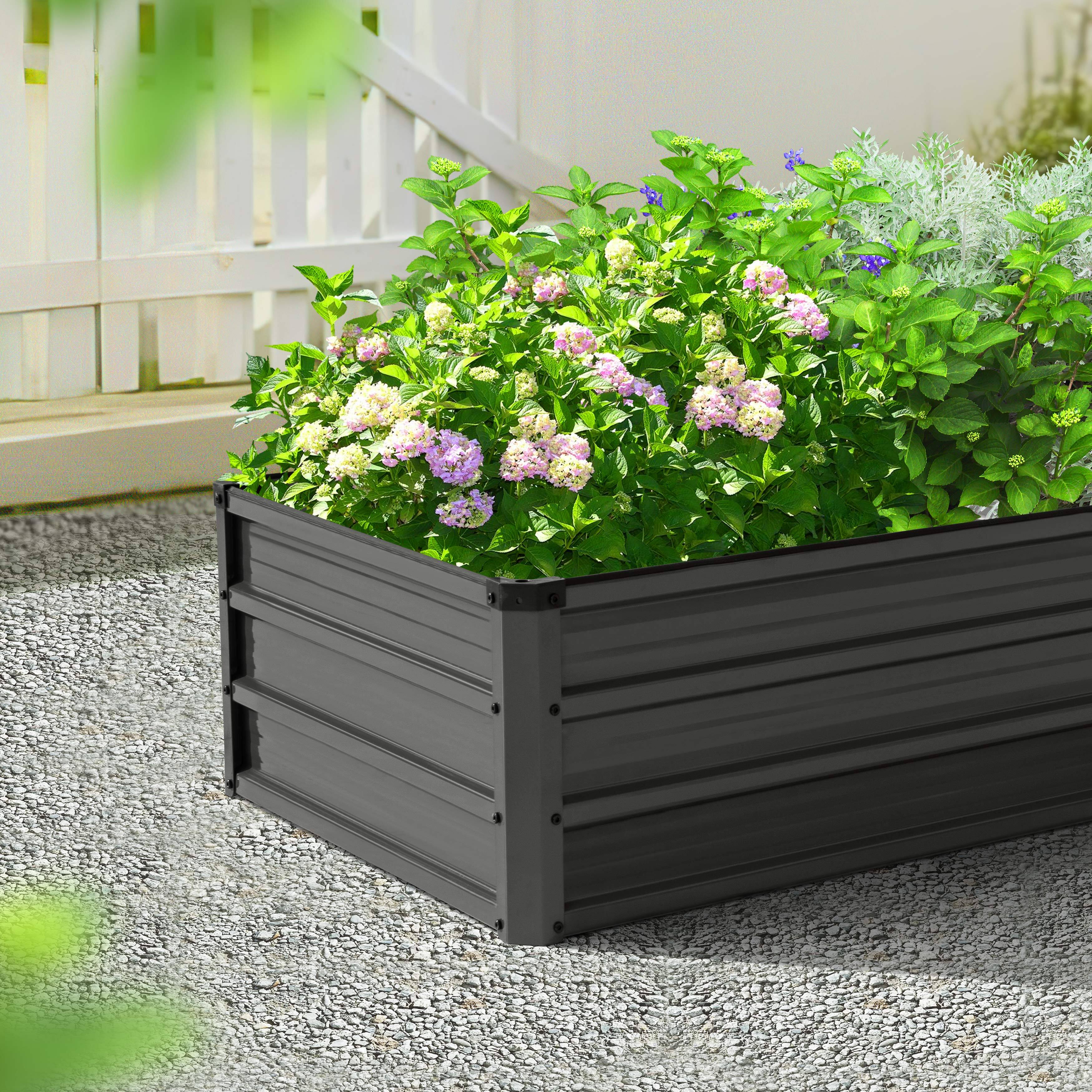 Angle. Nuu Garden - 6x3x1ft Rectangular Galvanized Raised Garden Bed Metal Planter Box for Vegetables Flowers Herb - Dark Gray.