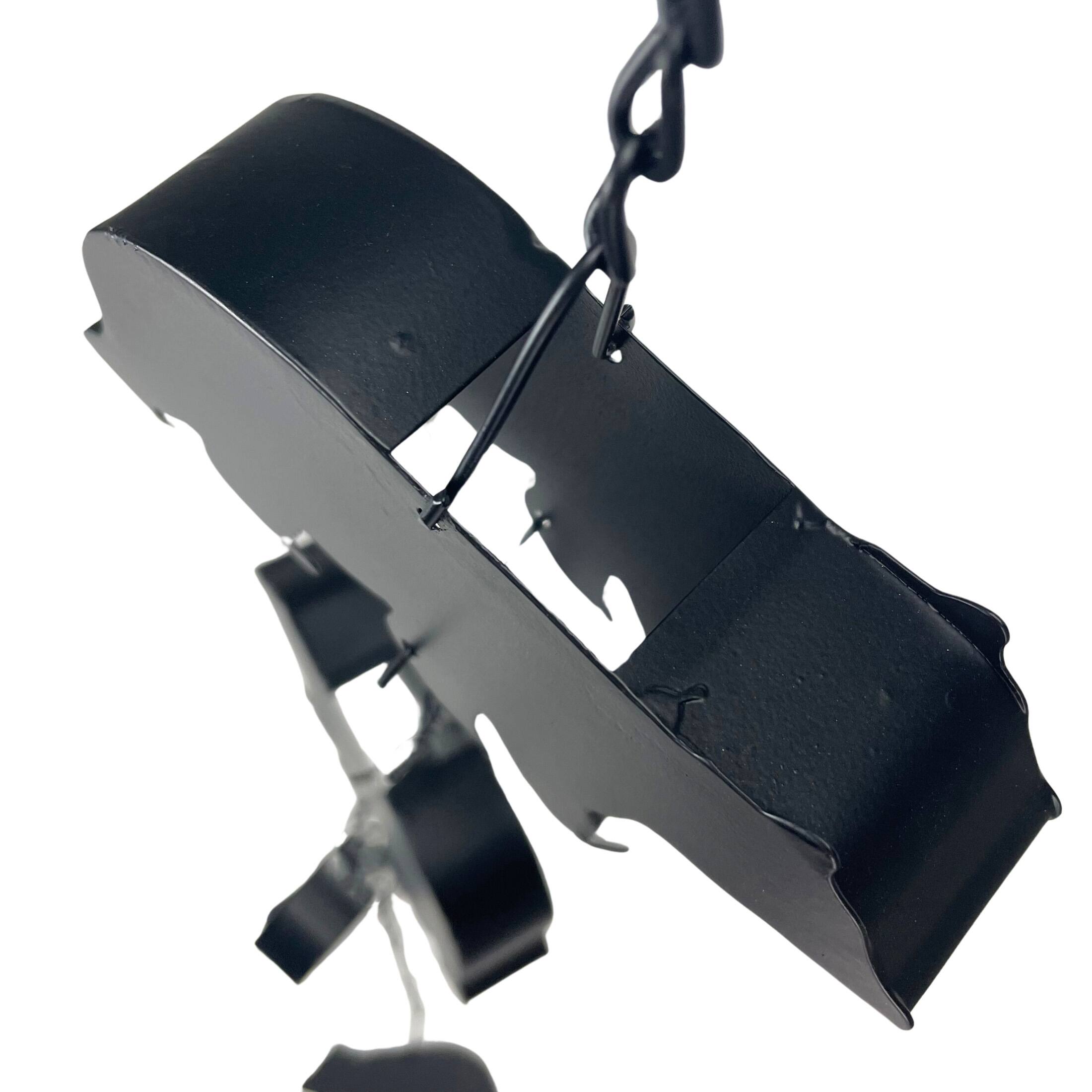 Alt View 7. Things2Die4 - Black Bear Rain Chain - 75" Long with 8 3D Bear Designs, Weighted Bell - Black.