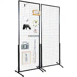 VEVOR - 2' x 5.6' Grid Wall Panels Tower, 2 Packs Wire Gridwall Display Racks with T-Base Floorstanding - Black