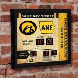 Evergreen Enterprises - Iowa Hawkeyes 15" x 19" Bluetooth Scoreboard Wall Clock - Brown