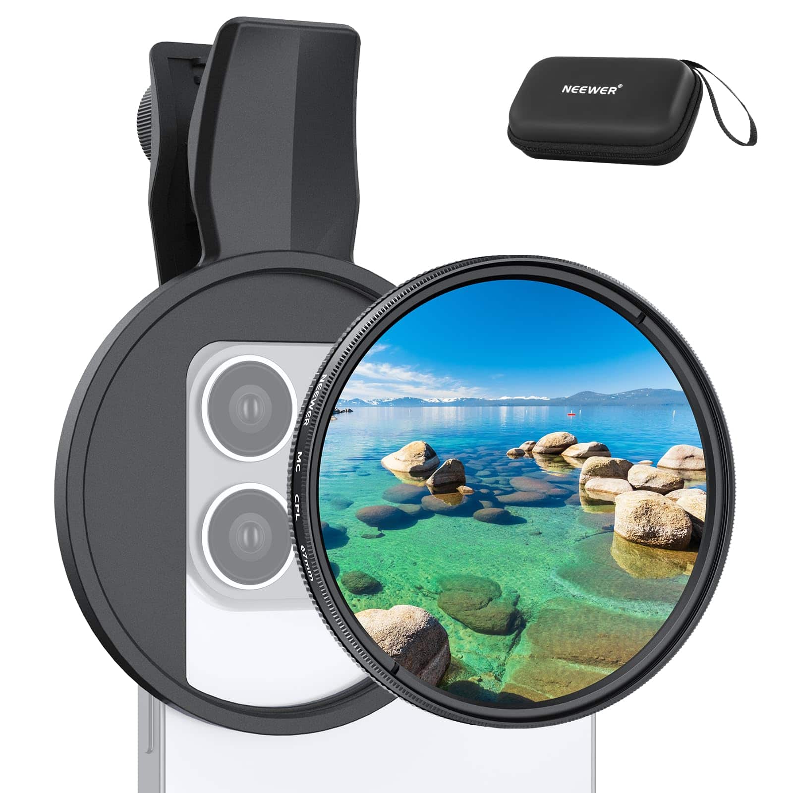 Neewer - 67mm Clip-On CPL Filter Kit for iPhone, Polarizer, FL-B23