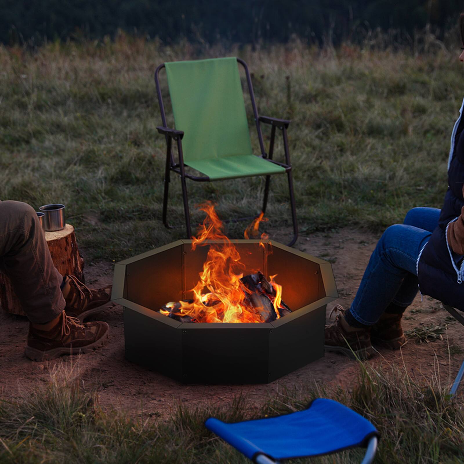 Alt View 4. Oumilen - Octagonal Fire Pit Ring, 2.5mm Thick Heavy Duty Black Steel Liner Fire Pit Insert for Outdoor Camping Backyard.