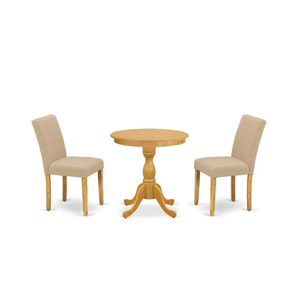 Left. East West Furniture - East West Furniture - ESAB3-OAK-04 - 3-Pc Kitchen Dining Set - 2 Padded Parson Chairs and 1 Dining Table (Oak Finish) - Linen White.