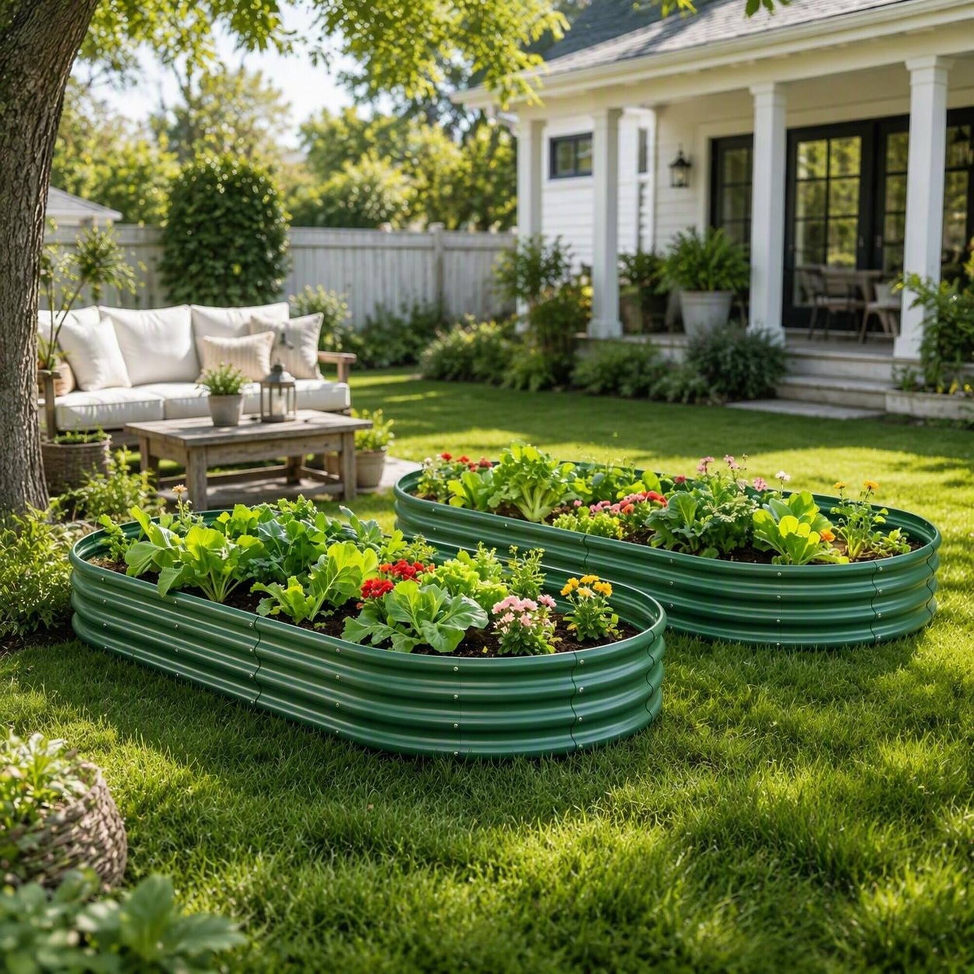 Alt View 1. RYHNUYNE - Galvanized Raised Garden Bed 8x4x1ft for Vegetables Herbs and Flowers Heavy Duty Metal Planter Box with Rust Proof - Green.