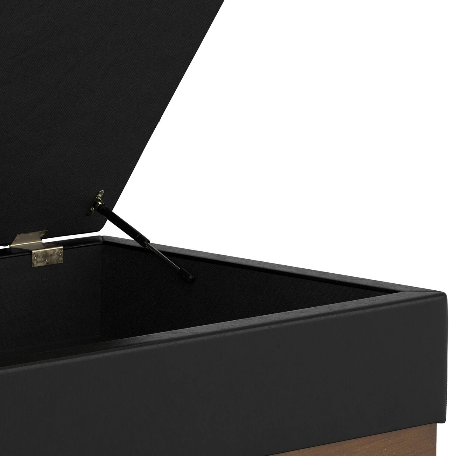 Alt View 6. Simpli Home - Mariah 34 inch Contemporary Rectangle Coffee Table Storage Ottoman in Midnight Black  PU Black faux leather, Assembled - Midnight Black.