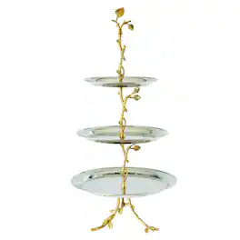 Jiallo - Elegance Gilt Leaf 3-tier Tray - Silver, Multi Color