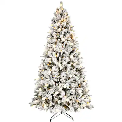 Front. Spaco - Spaco 8ft Flocked Christmas Tree with Warm White Lights and Hinged Base - Green.