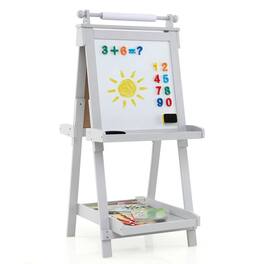 Resenkos - 3-in-1 Double-Sided Kids Art Easel: Chalkboard & Whiteboard - Gray