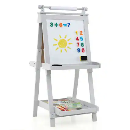 Front. Resenkos - 3-in-1 Double-Sided Kids Art Easel: Chalkboard & Whiteboard - Gray.