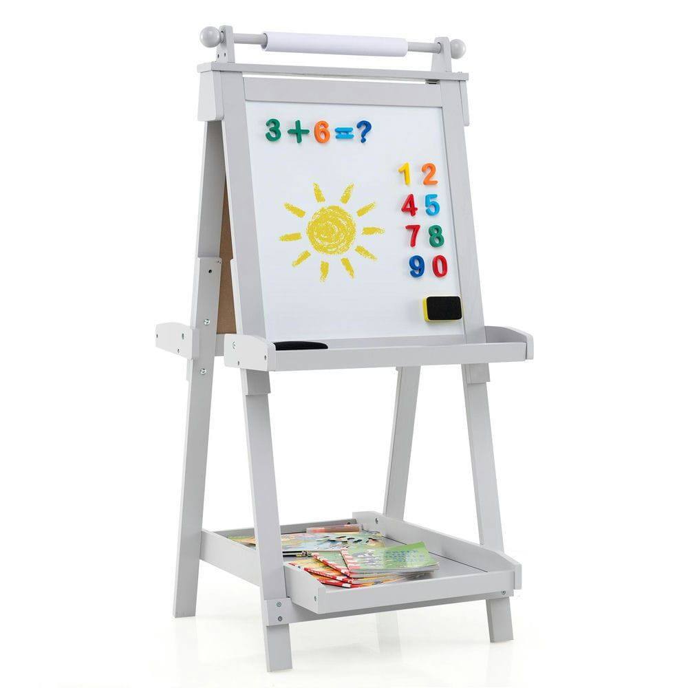 Front. Resenkos - 3-in-1 Double-Sided Kids Art Easel: Chalkboard & Whiteboard - Gray.
