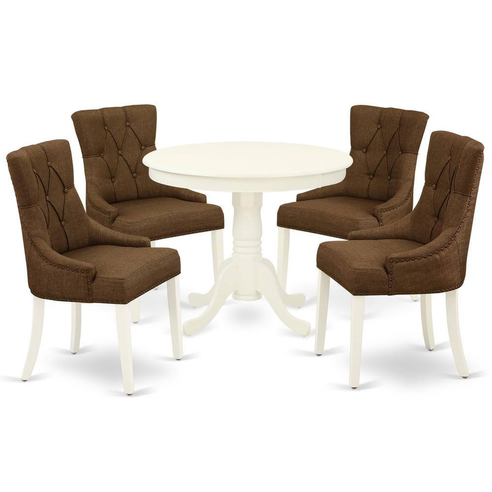 Back. East West Furniture - Dining Room Set Linen White - Brown.
