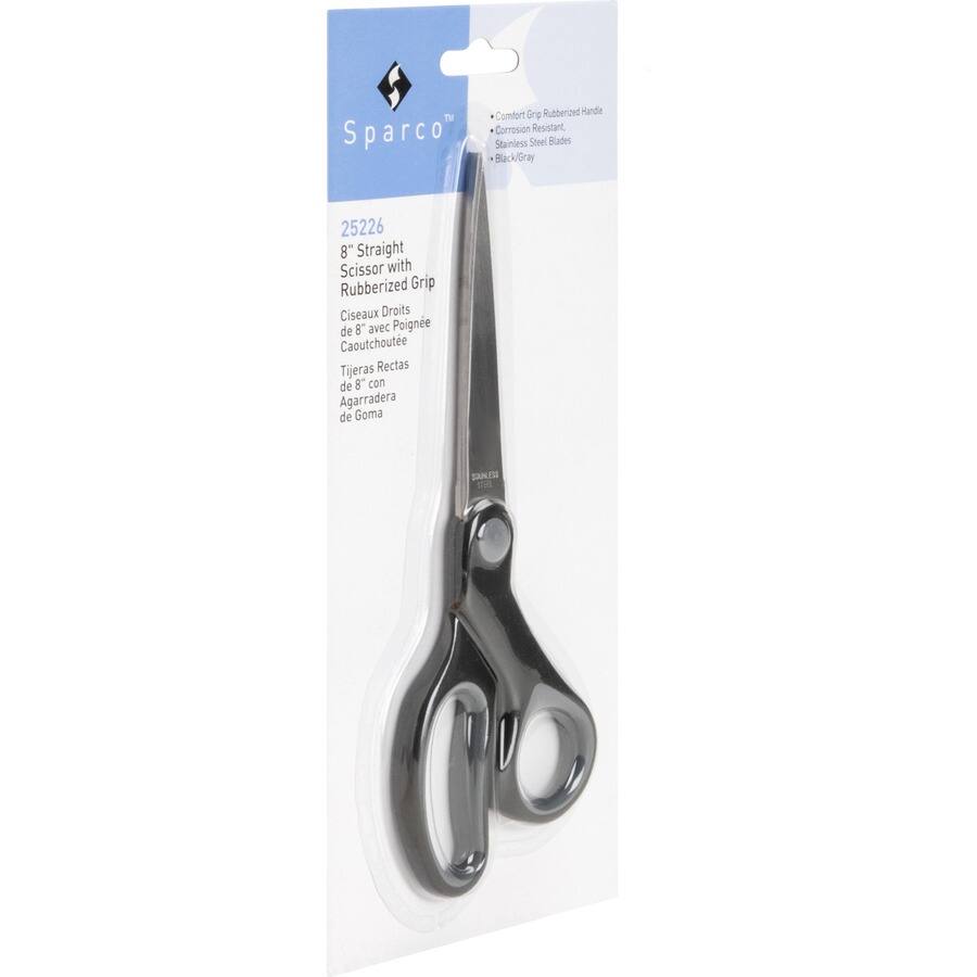 Comfort Grip Rubberized Mundie Sparco" Corrosion Resistant Stainless Steel Blades Black/Gray 25226 8" Straight Scissor with Rubberized Grip Ciseaux Droits de 8" avec Poignée Caoutchoutée Tijeras Rectas de 8" con Agarradera de Goma