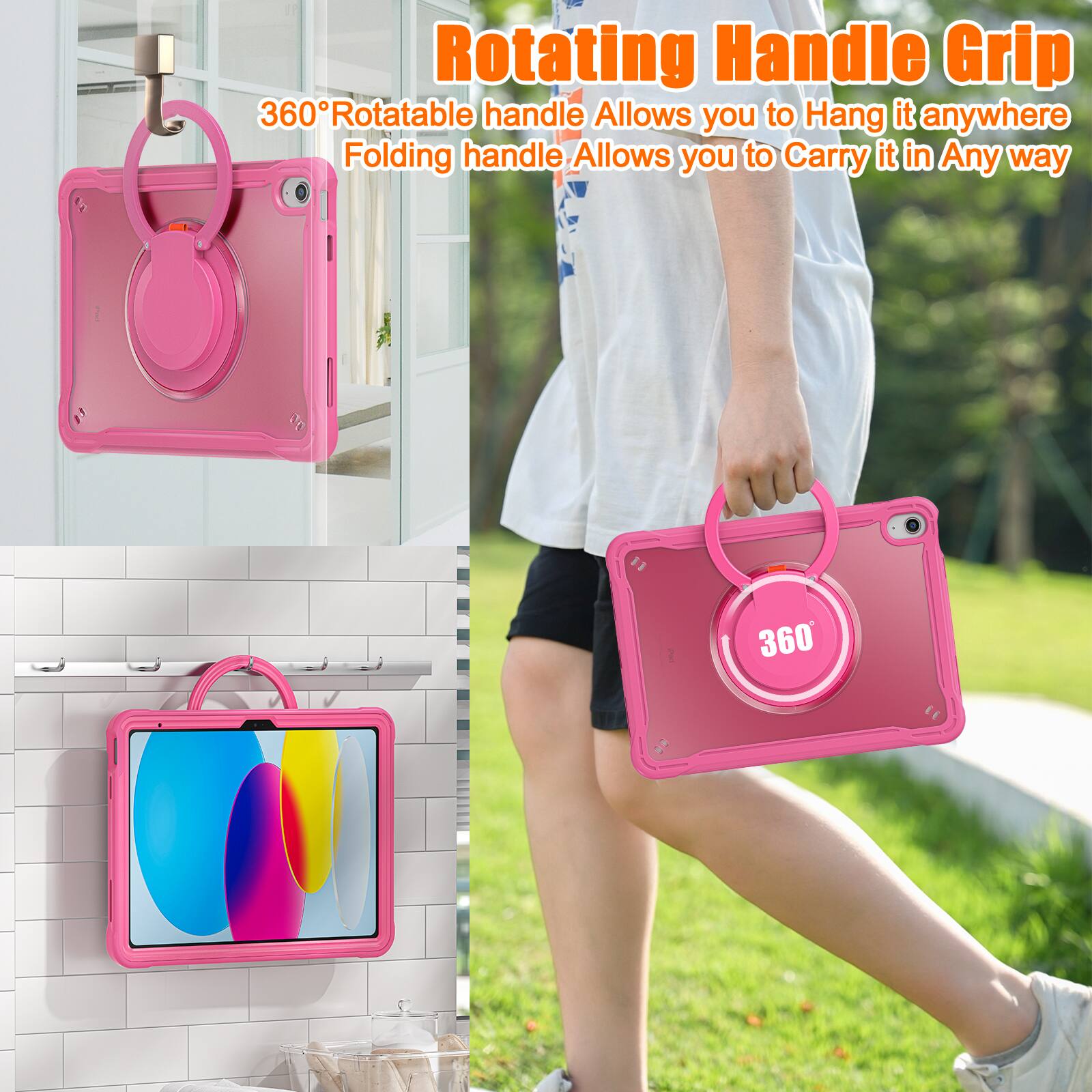 Rotating Handle Grip  
360° Rotatable handle Allows you to Hang it anywhere  
Folding handle Allows you to Carry it in Any way