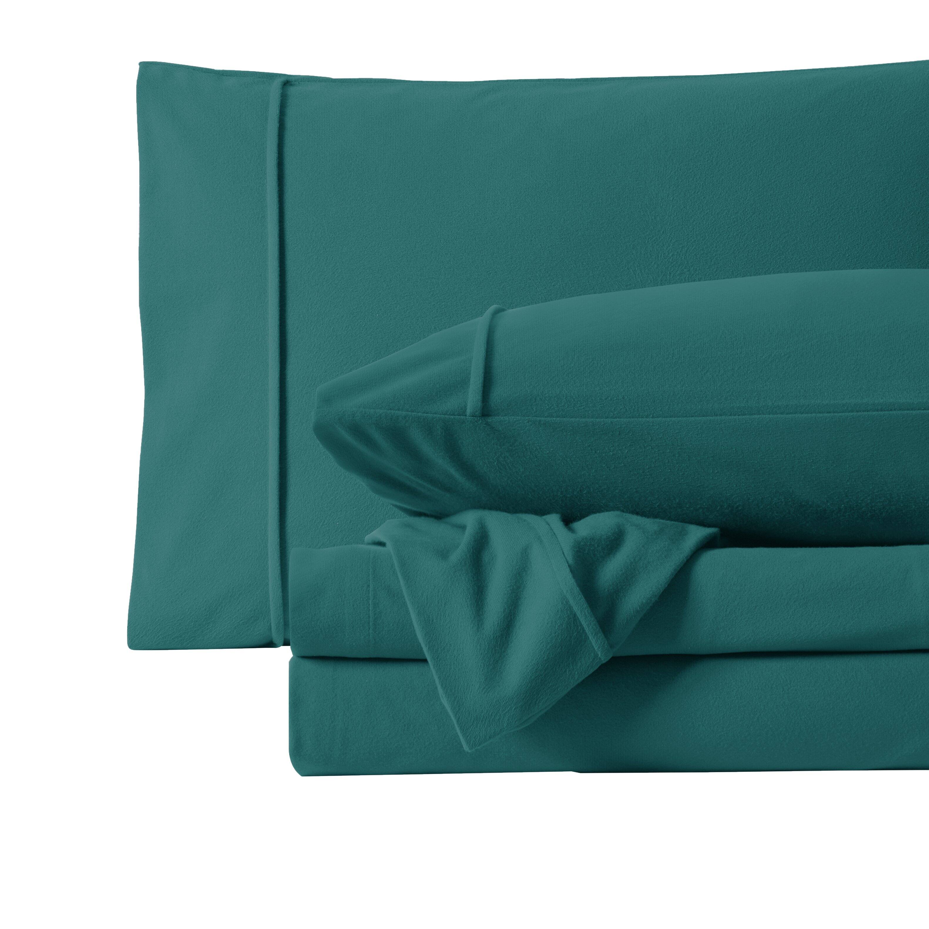 Angle. Sweet Home Collection - Solid Flannel Sheets Warm and Cozy Extra Deep Pockets, Queen - Teal.