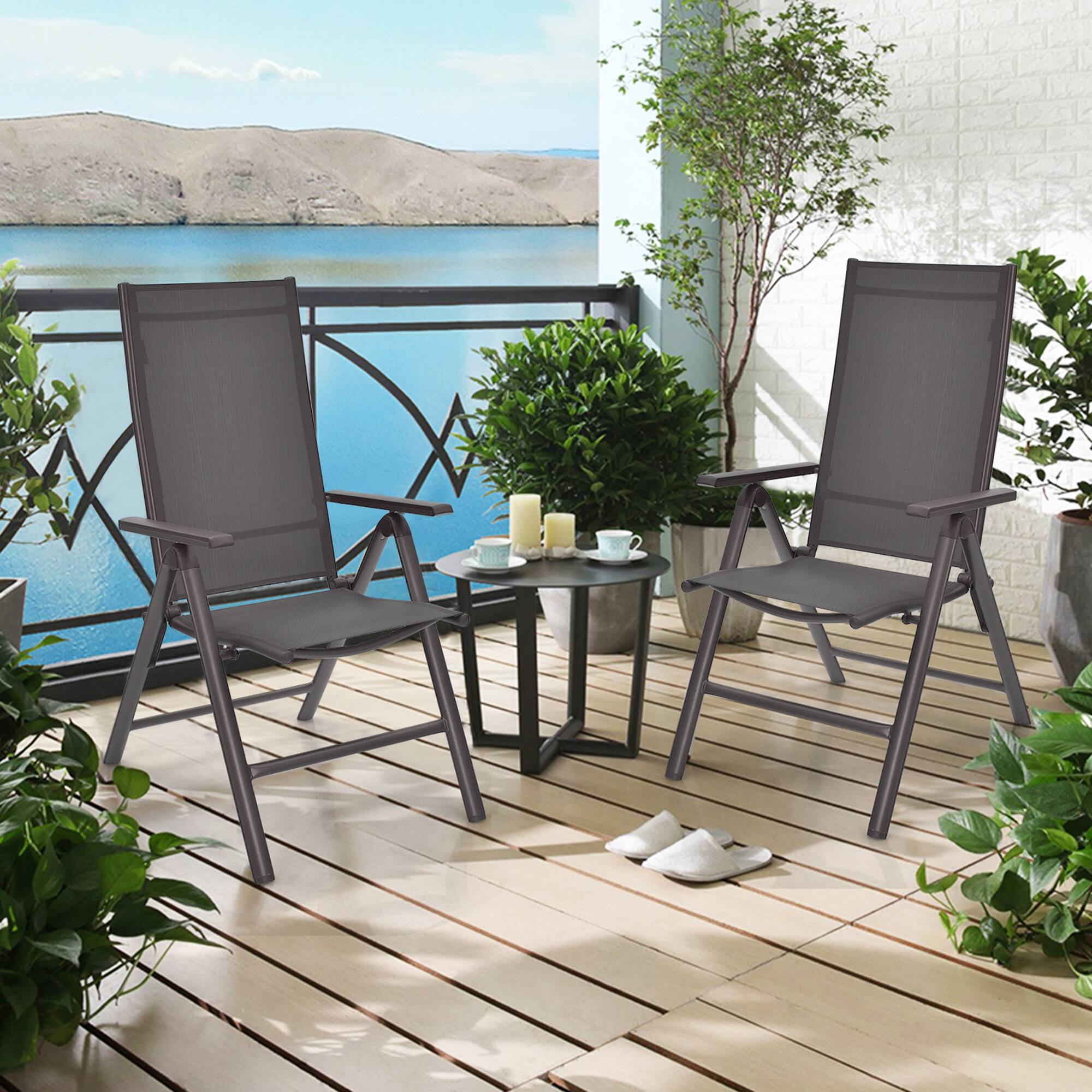 Alt View 3. Gymax - Gymax Set of 4 Folding Patio Dining Chair Camping Chair w/ Adjustable Backrest - Grey.