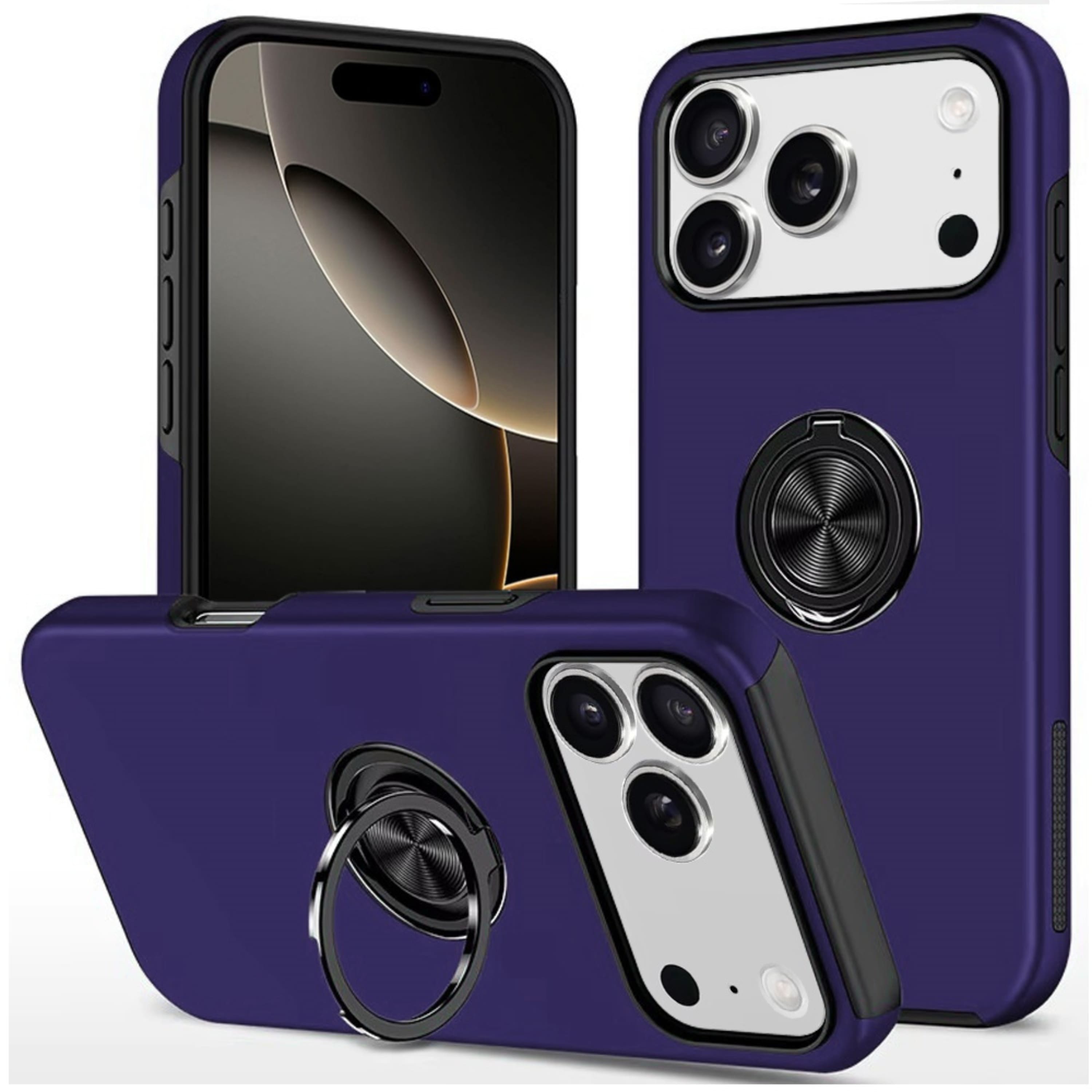 Kitcheniva - Rubber Dual Layer Magnetic Ring Stand Case With Tempered Glass For iPhone 17 Pro Max - Dark Purple price history on PriceWatchPro